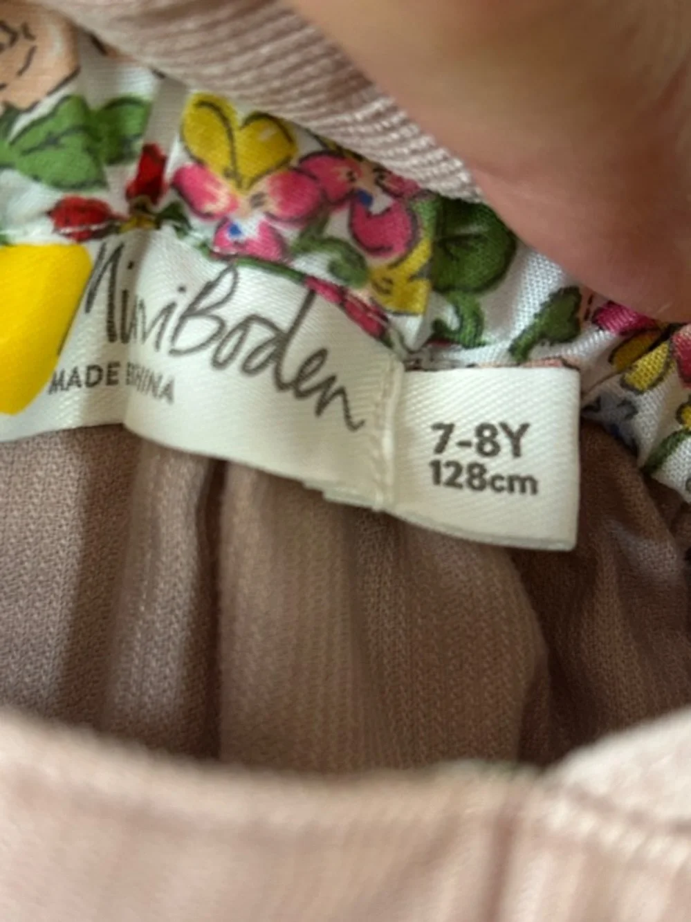Mini Boden Girls Pink Cotton Corduroy Pinafore Dress with Floral Embroidery, 7/8